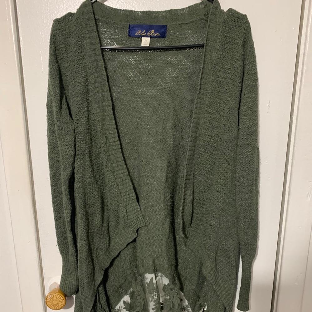 Blue Rain Green Lace Bottom Open Cardigan